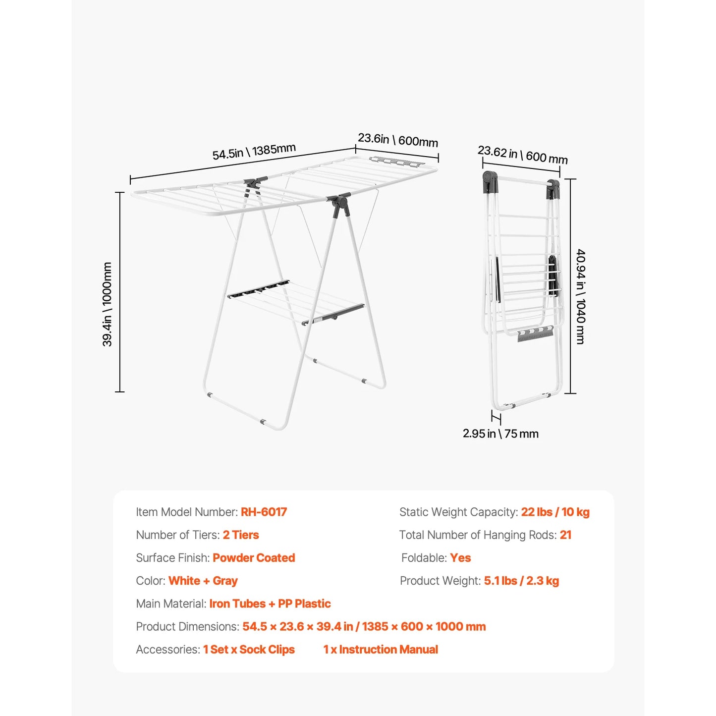 SucceBuy Adjustable Foldable Metal Laundry Drying Rack With Clips