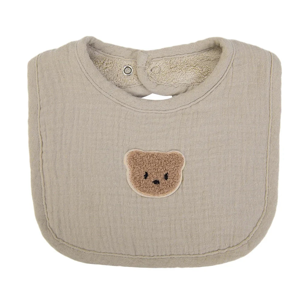 Cute Bear Muslin Baby Bibs With Pockets U-Absorbent Dribble Towel
