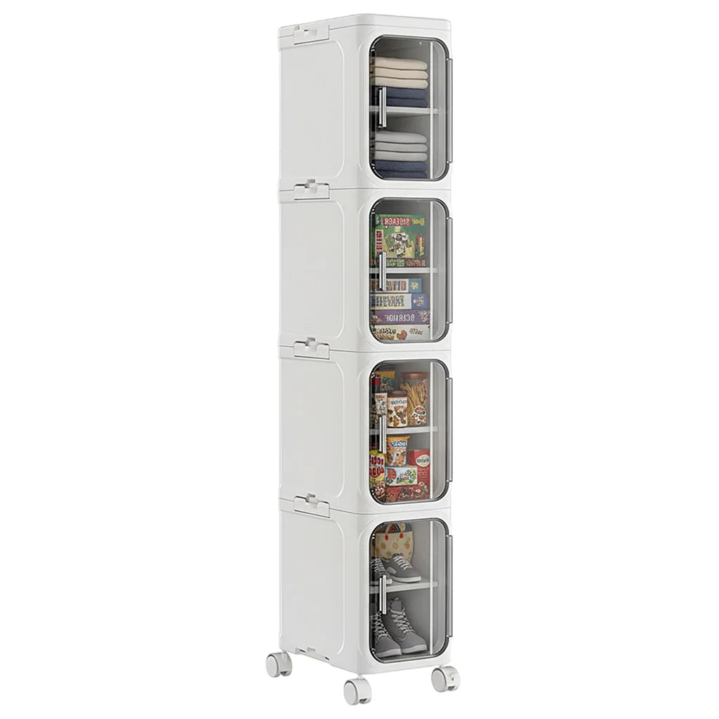 Tall Slim Plastic Storage Cabinet with Wheels, Narrow Stackable Organizer Drawers with Transparent Doors for Kitchen Bathroom Laundry Gap Storage