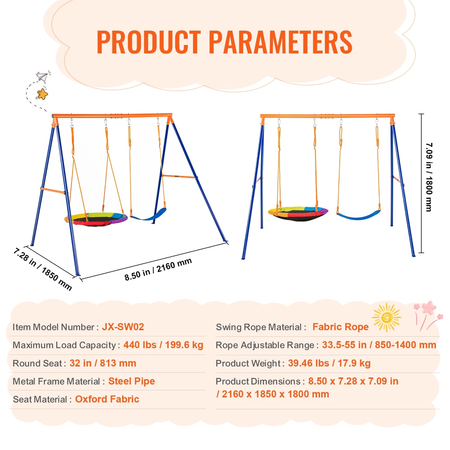 SucceBuy Kids Wooden Swing Set With Saucer And Belt Seats