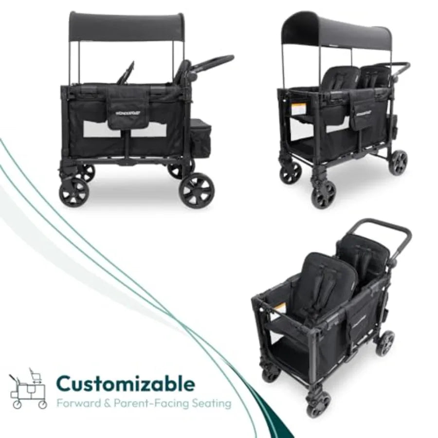 WonderFold W2 Elite Pro Stroller Wagon - Foldable Wagon with Aluminum Frame - Adjustable Canopy Push Handle - All-Terrain Wheel