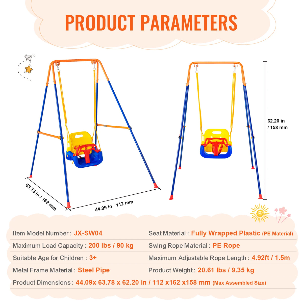 SucceBuy Outdoor Wooden Swing Set With Saucer And Belt Swings