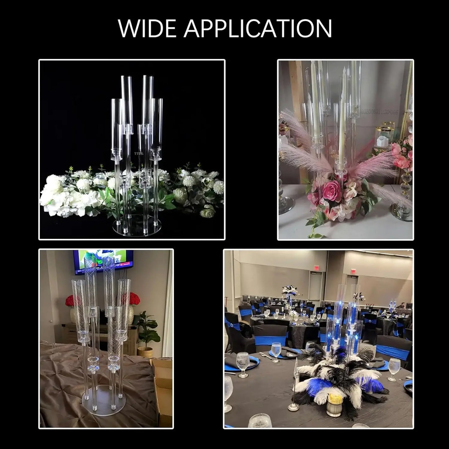 12pcs 6 Arm Candelabras Centerpieces for Table 26.8'' Acrylic Candle Holder Clear for Wedding Birthday Party Home Decor