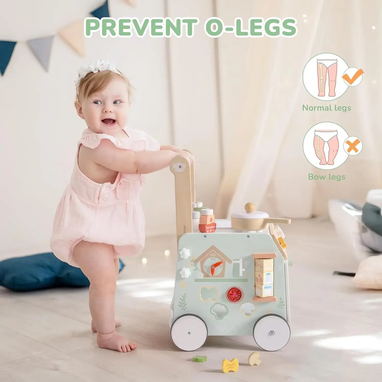 Robud Adjustable Height Wooden Baby Walker Push Toy For Early Walking