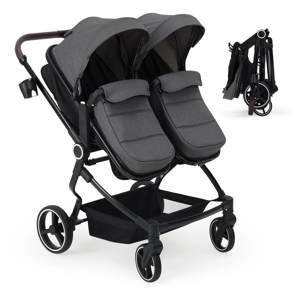 Lightweight Compact Fold Tandem Stroller With Adjustable Canopy