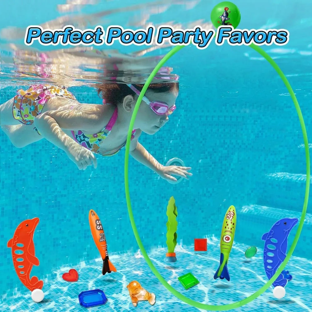 28PCS Pool Diving Toys Set - Swim Thru Rings, Sink Toys, Underwater Games for Kids Teens Adults - Fun Swimming Pool Accessories