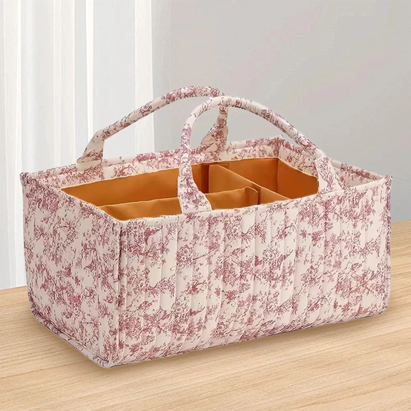 Floral Diaper Caddy Organizer with Removable Divider Baby Nursery Storage Basket for Baby Wipes Newborn Essentials Must Haves