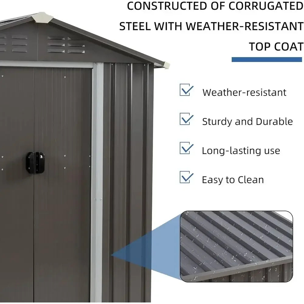 6x4 Outdoor Metal Storage Shed with Lockable Double Doors - Weatherproof and Gray for Garden, Patio, Lawn