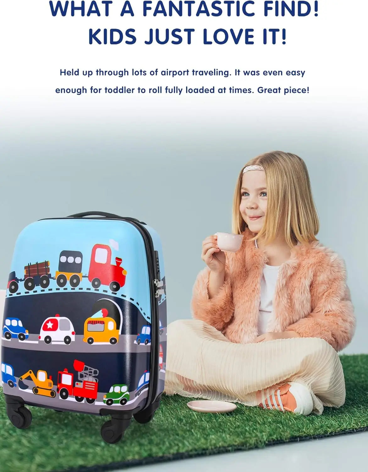Kids Rolling Suitcase with 4 Wheels, Hardshell Travel Luggage for Toddlers and Children