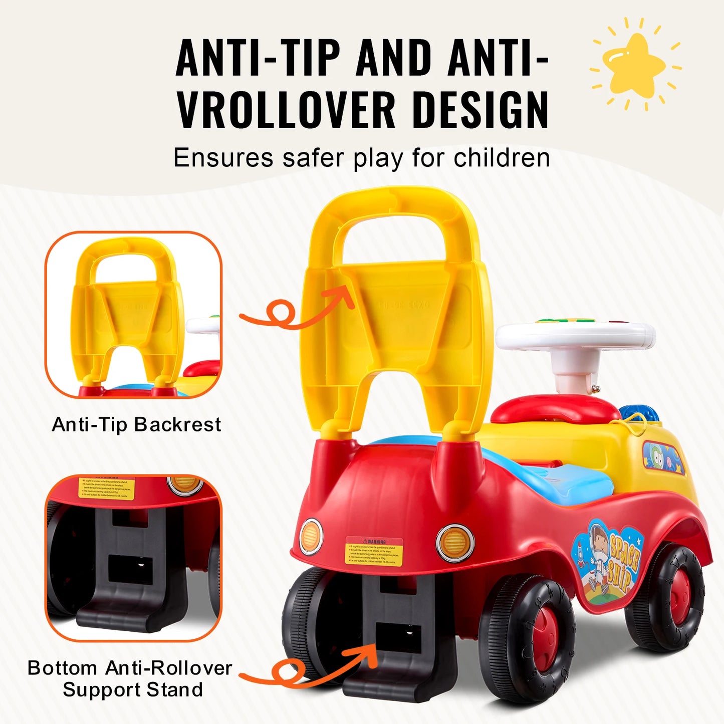 SucceBuy Toddler Ride On Car With Music Steering Wheel
