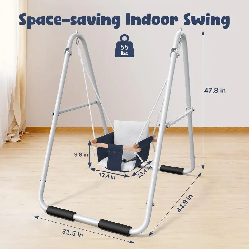 Toddler Swing, Baby Swing with Heavy Duty Foldable Stand, Indoor Outdoor Swing Set for Aged 1-3, with Canvas Cushion Seat