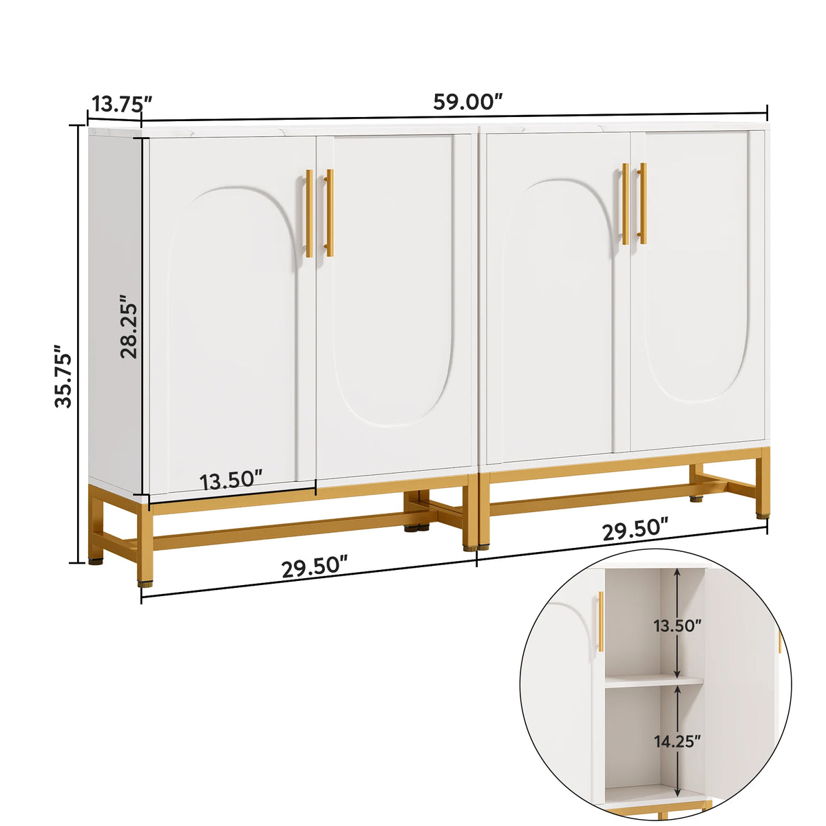 Tribesigns Modern Wooden Buffet Cabinet With Four Doors And Shelves
