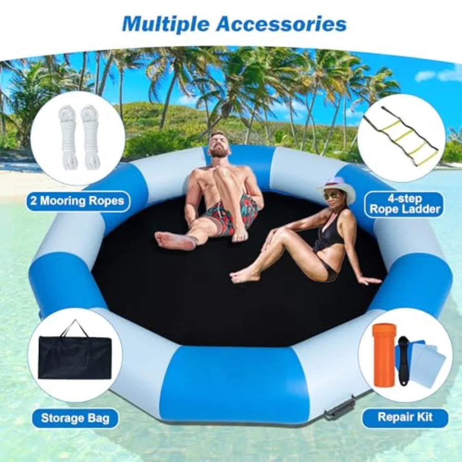 Inflatable Water Trampoline 12FT Floating Bounce Platform for Lake and Pools Adults Portable Swim Equipment with Rope Ladder No