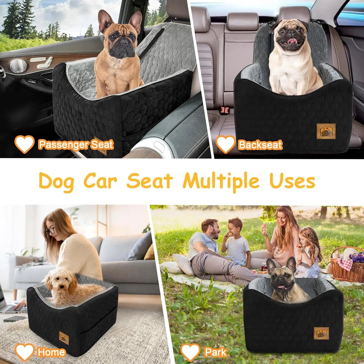 Memory Foam Dog Car Seat for Small/Medium Dogs, Travel Safety Booster with Washable Cover and Storage Pockets, up to 35 lbs