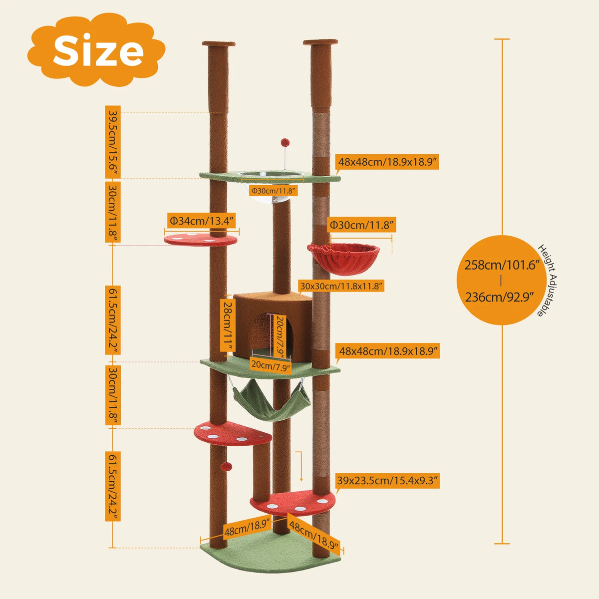 PAWZ Road Adjustable Cat Tree with Sisal Posts and Condo
