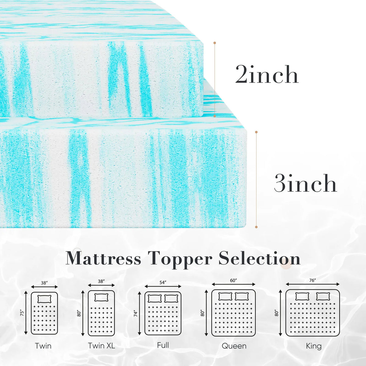 JHK Gel Memory Foam Mattress Topper Cooling Soft Breathable Bed