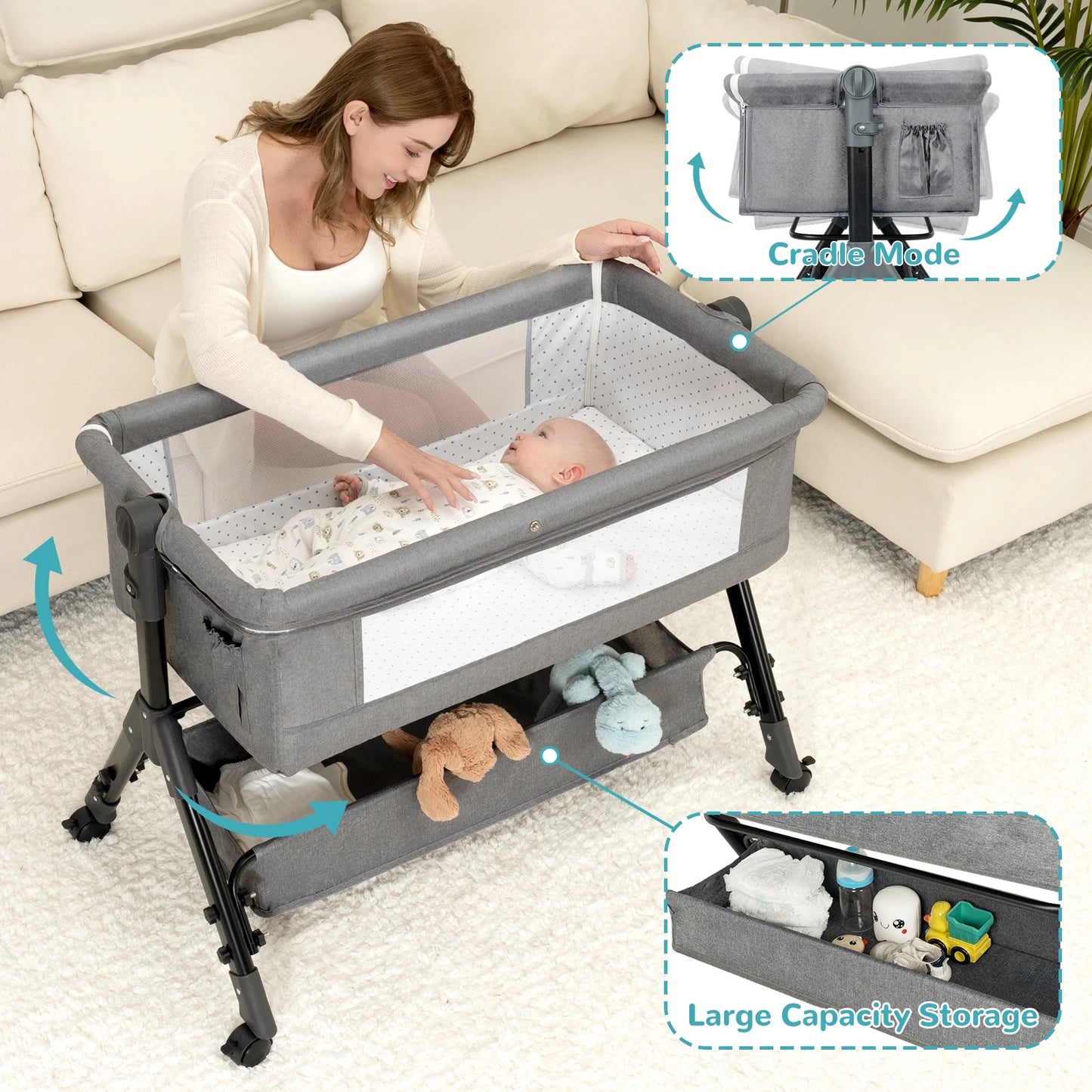 3-In-1 Baby Bassinet Bedside Sleeper For Newborns Portable Cradle