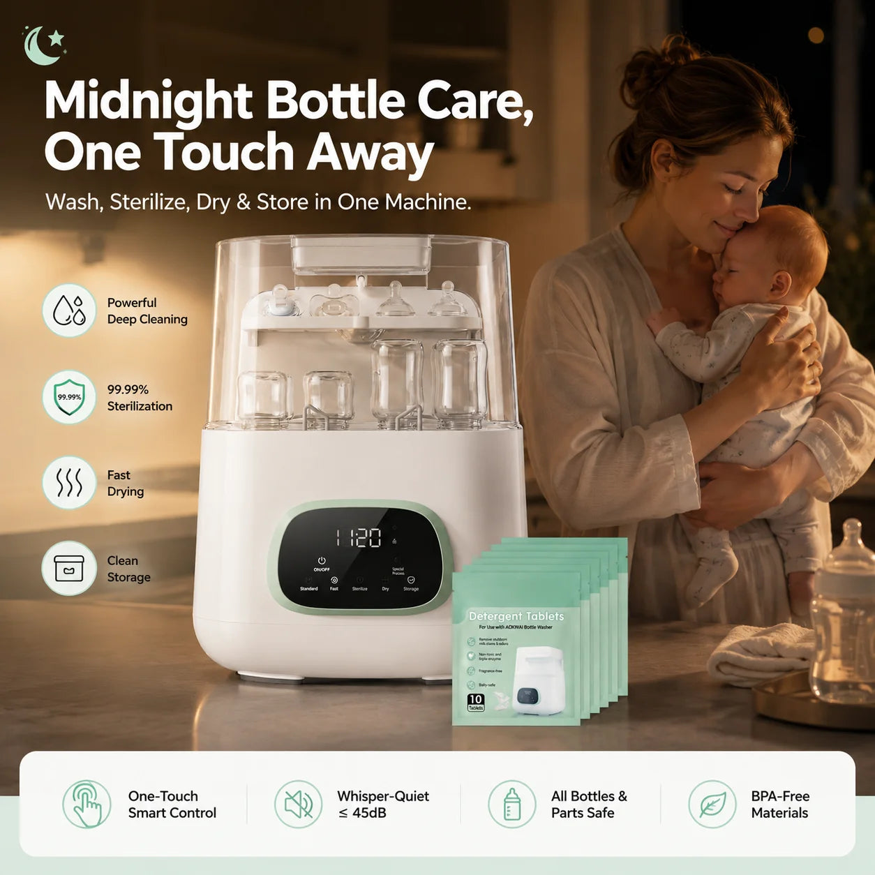 Kmaier 4-in-1 Automatic Baby Bottle Washer Sterilizer