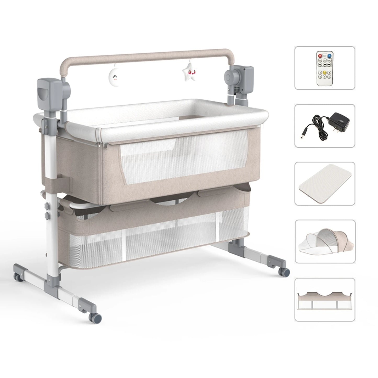 Baby Rocking Bassinet Portable Newborn Cradle Bedside Sleeper for Infant Travel Electric Bassient Co-Sleeper Suit to 6M