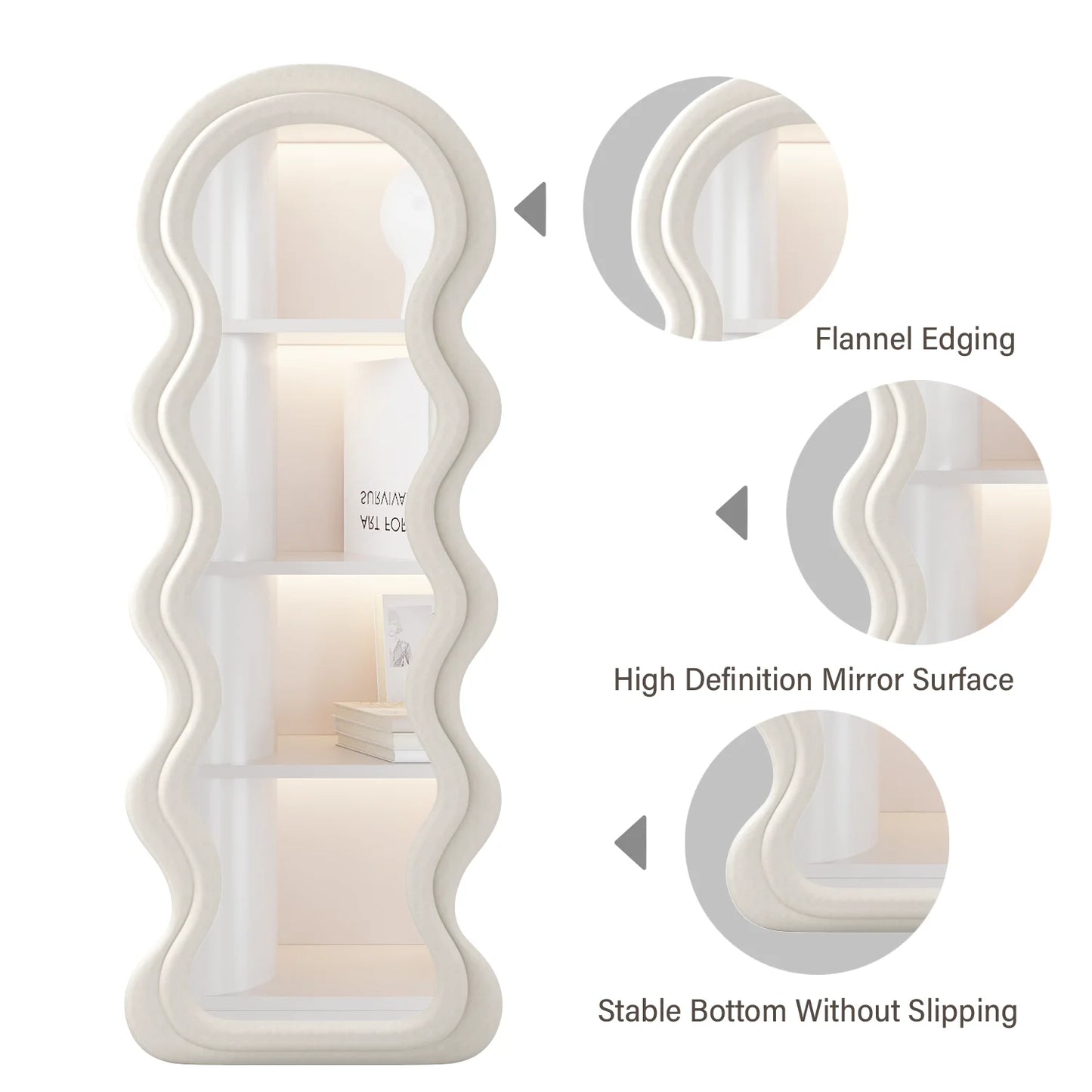 Full Length Mirror, 63" x 24" Floor Mirror, Irregular Wavy Mirror, Full Length Wall Mirror, Standing Flannel Wrapped Wooden