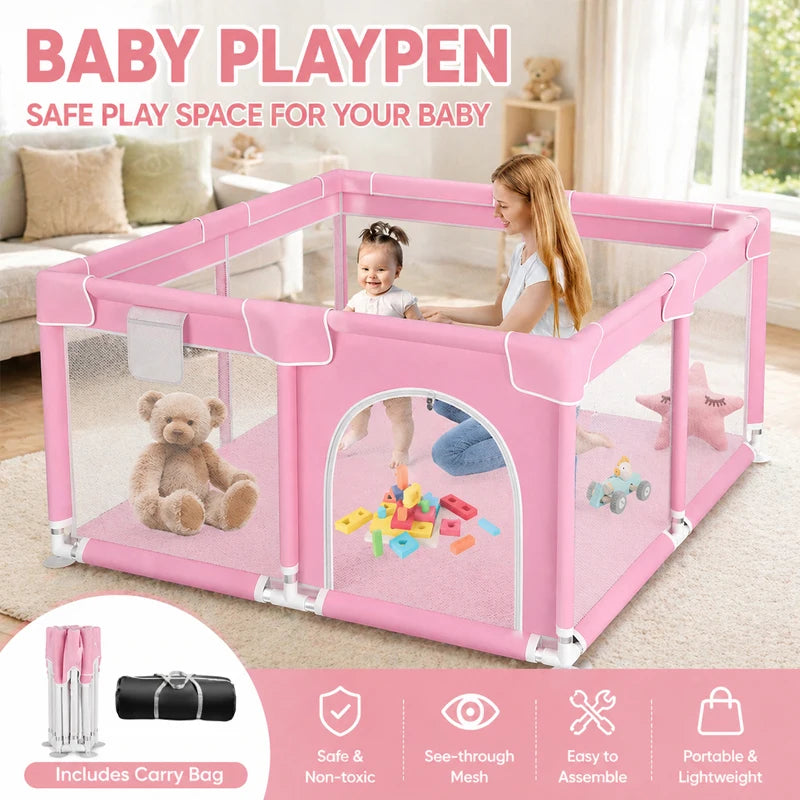 Kids Playpen Playground Foldable Baby Playpen Indoor/Outdoor Safety Play Yard Portable Kids Indoor Outdoor Toys Activity Center