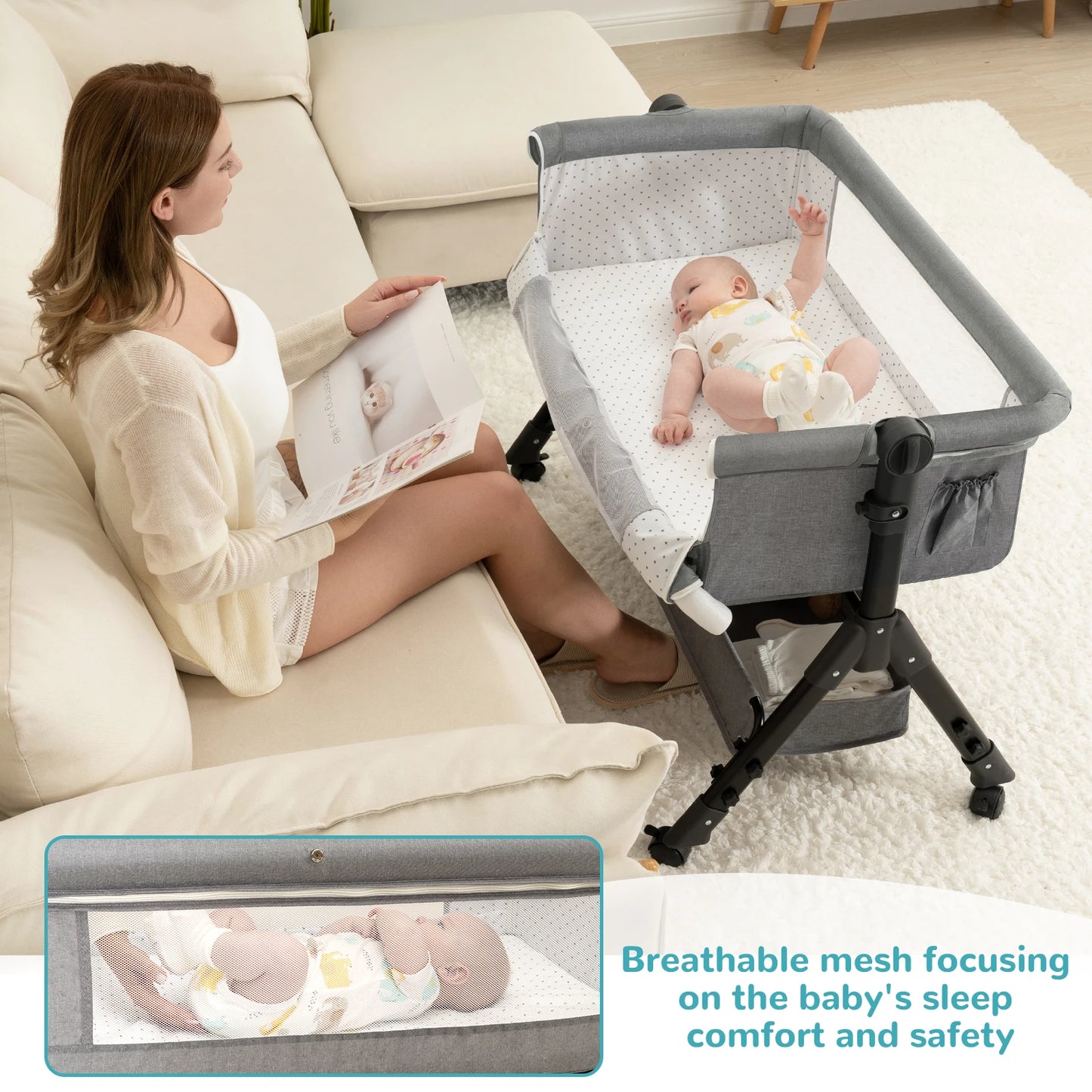 3-In-1 Baby Bassinet Bedside Sleeper For Newborns Portable Cradle