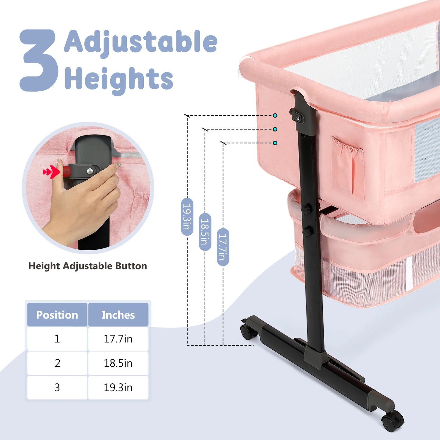 Foldable Portable Baby Bassinet Bedside Crib With Mesh And Basket