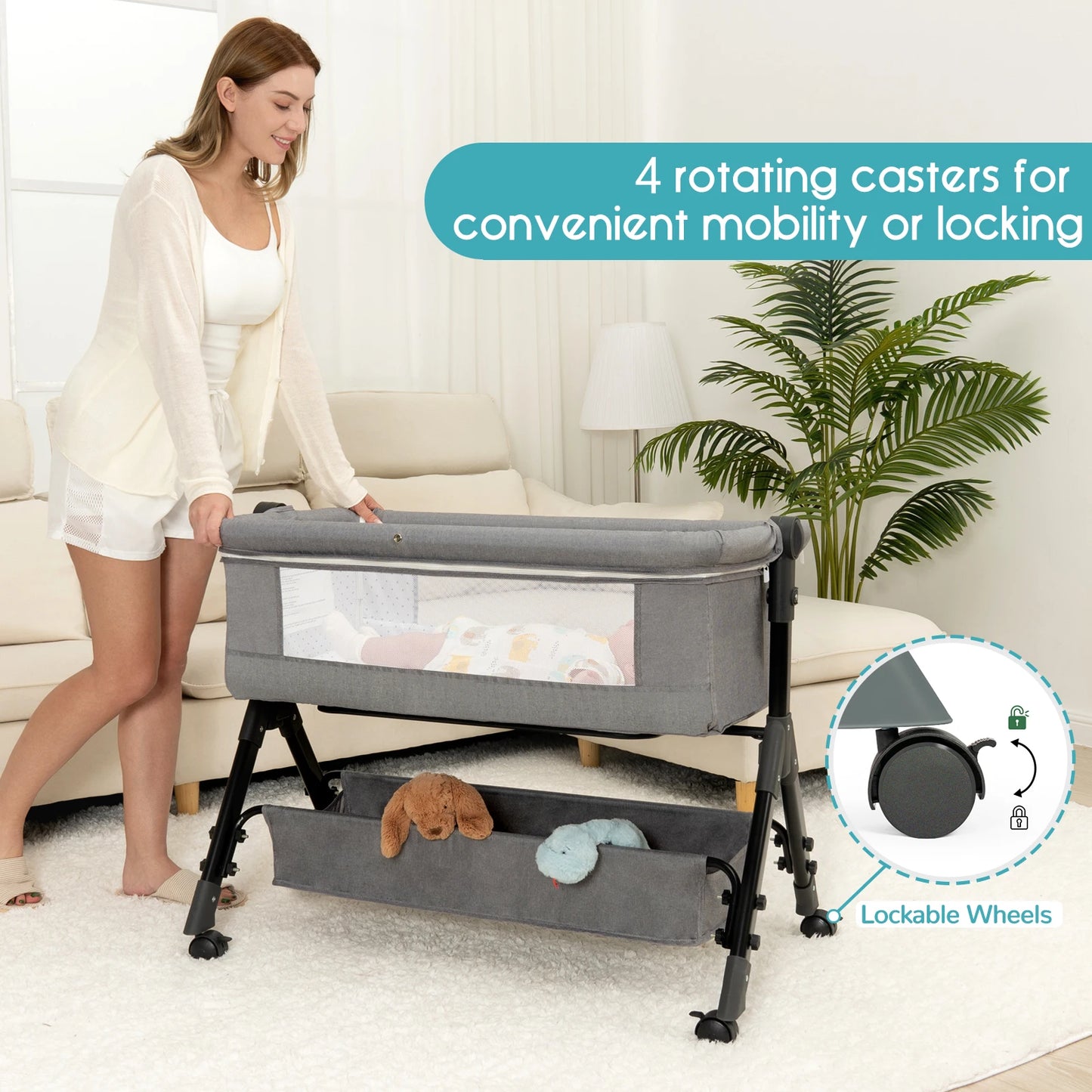 3-In-1 Baby Bassinet Bedside Sleeper For Newborns Portable Cradle
