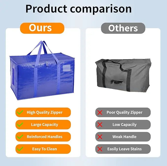 6 Pack Extra Large Moving Bags Heavy Duty with Zippers & Carrying Handles, Durable Storage Bags Moving Boxes for Closet Organize