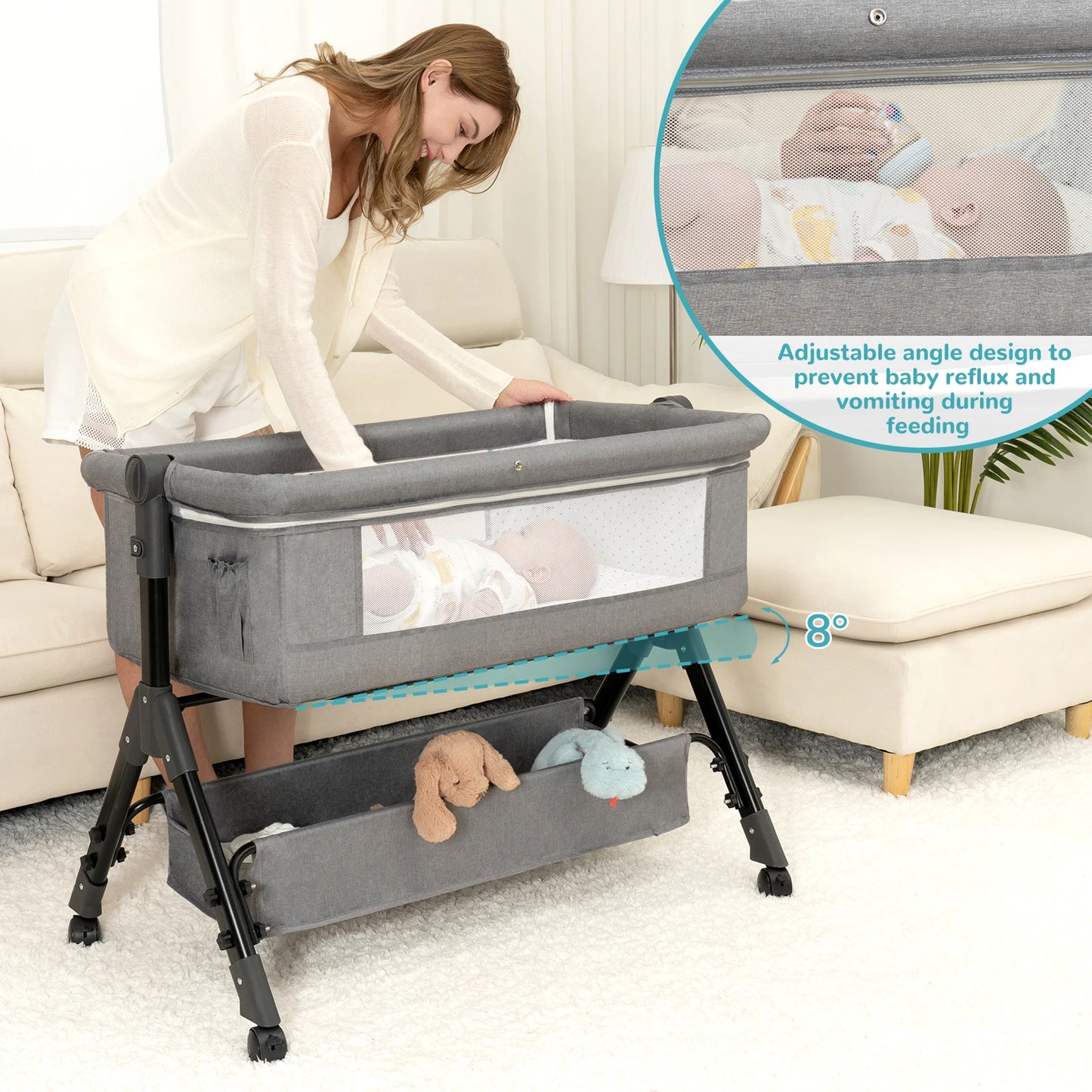 3-In-1 Baby Bassinet Bedside Sleeper For Newborns Portable Cradle