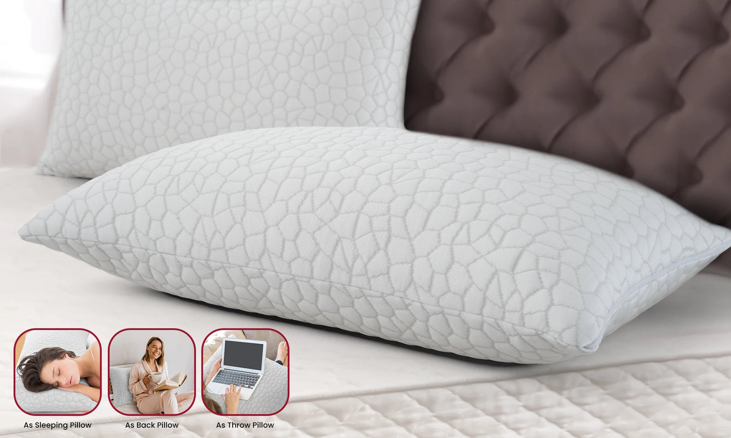 Lux Decor Shredded Memory Foam Pillows 2 Pack with Washable Cover - Adjustable Loft Breathable Stone Pattern