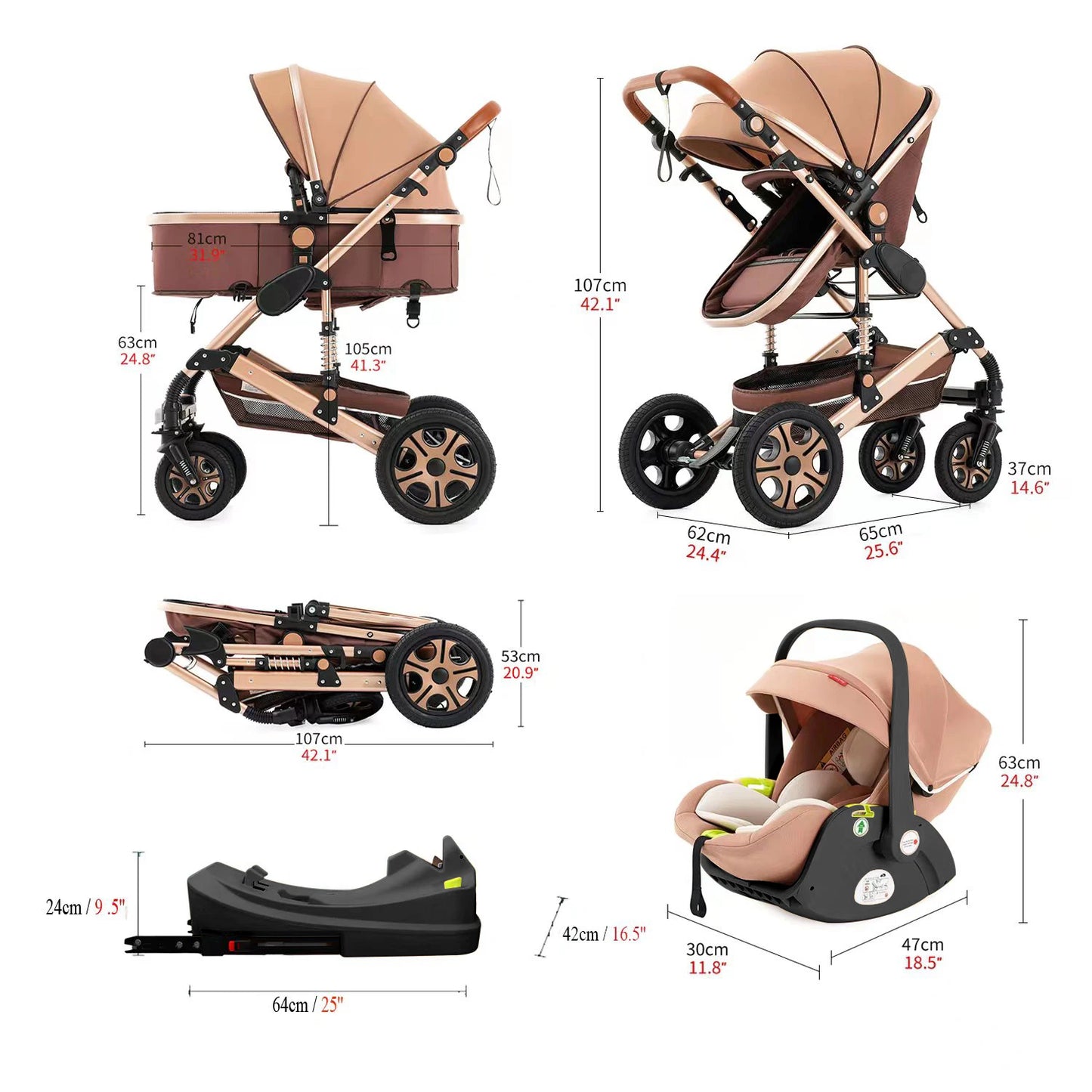 SteAnny Travel System Stroller With Isofix Base And Car Seat