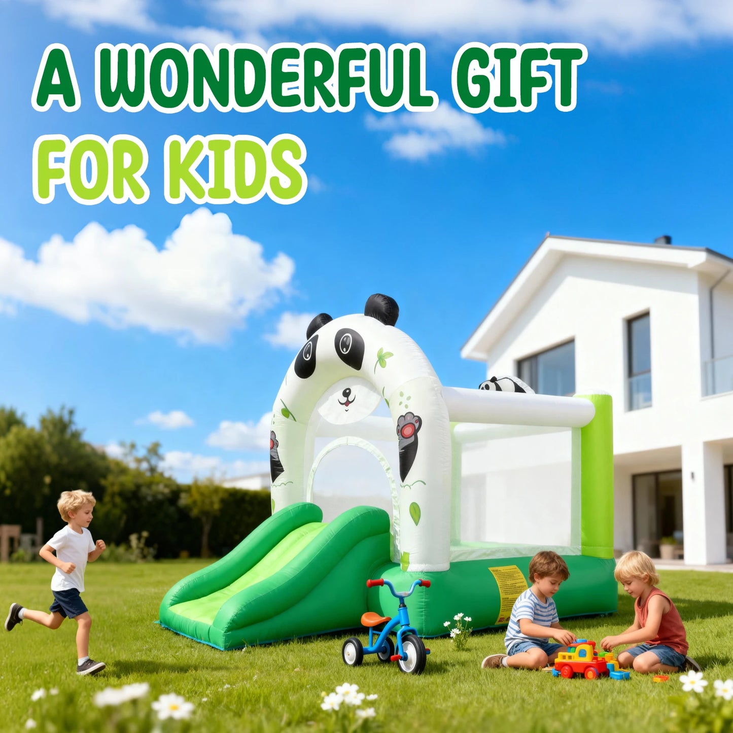 YARD Panda Bounce House Inflatable Mini Bouncer Slide Bouncy Castle Outdoor and Indoor with Blower
