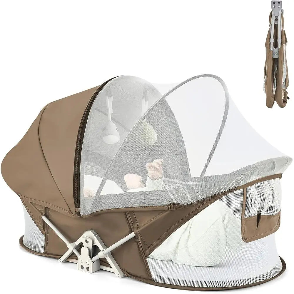 Portable Baby Bassinet For Travel With Mosquito Net And Sunshade Washable