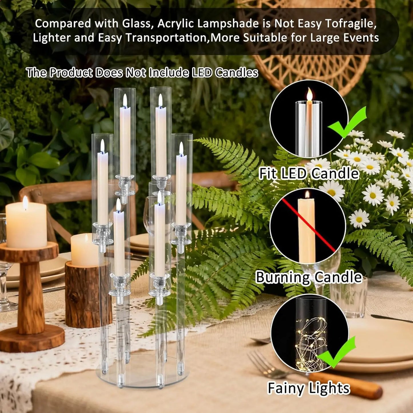 12pcs 6 Arm Candelabras Centerpieces for Table 26.8'' Acrylic Candle Holder Clear for Wedding Birthday Party Home Decor