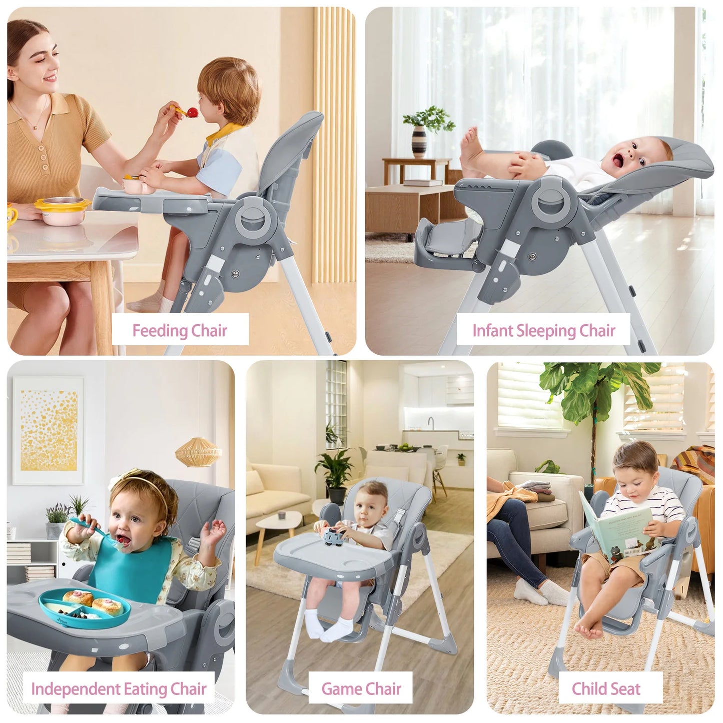 Multifunctional Baby High Chair With Adjustable Height And Recline