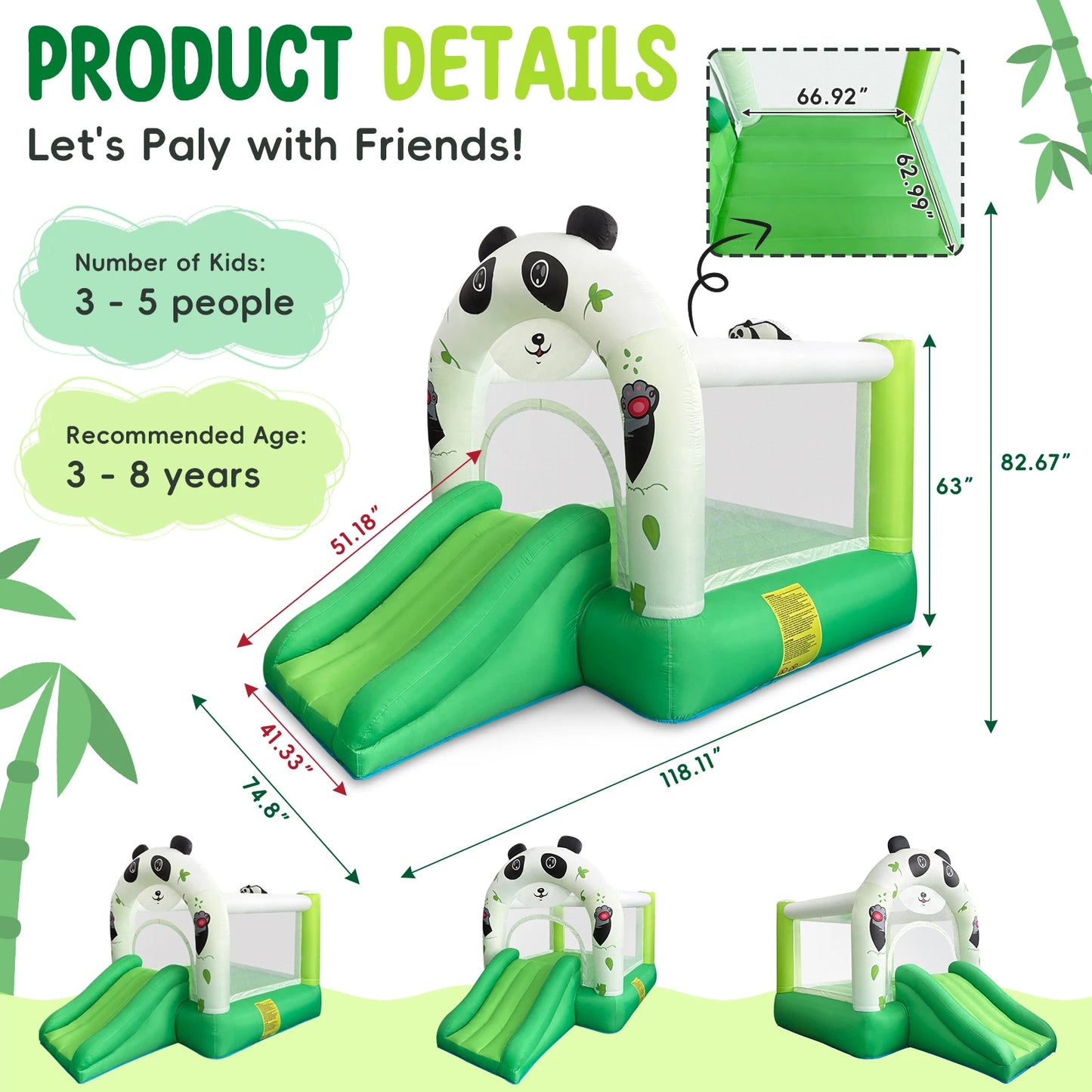 YARD Panda Bounce House Inflatable Mini Bouncer Slide Bouncy Castle Outdoor and Indoor with Blower