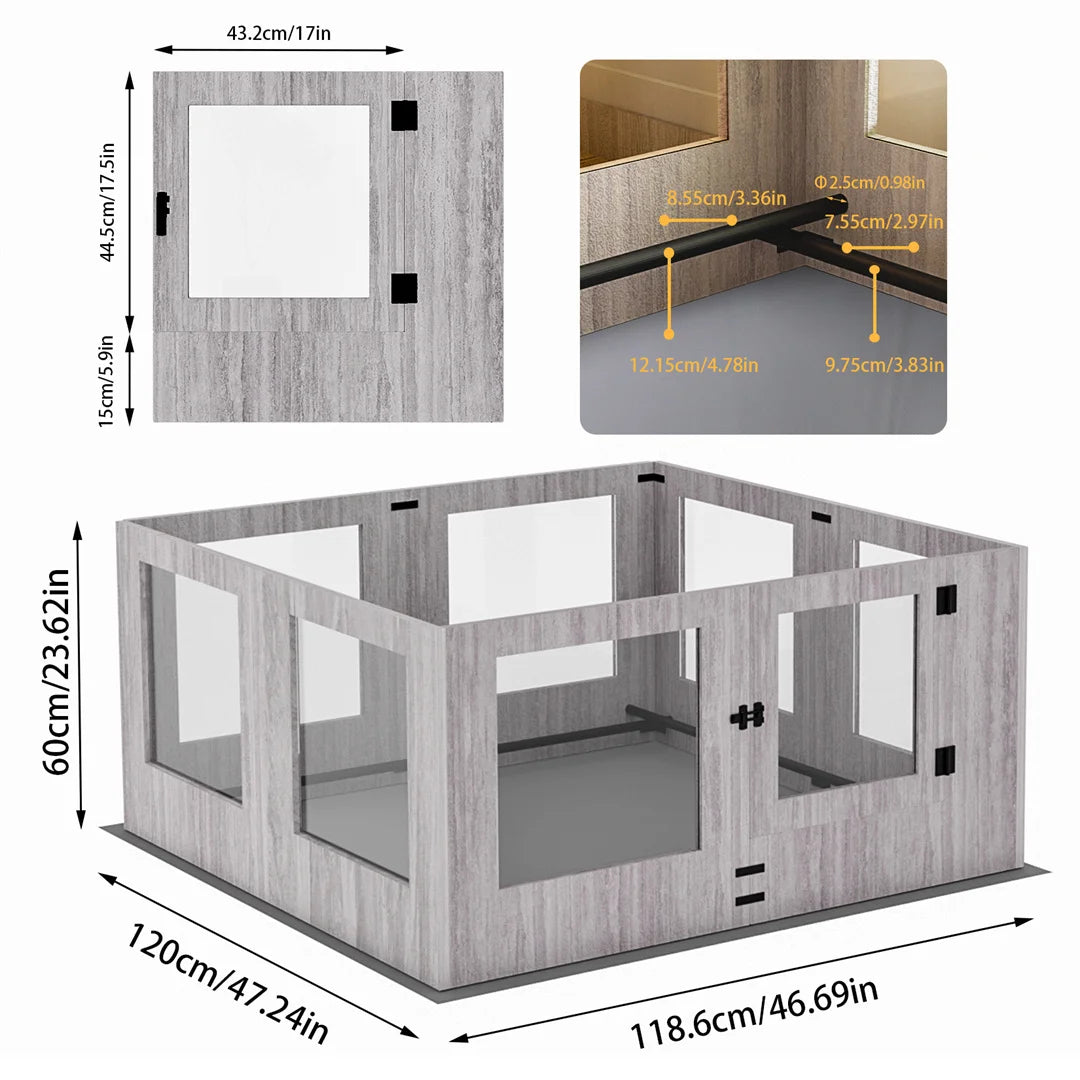 14-Panel Tempered Glass Pet Whelping Pen Box,Puppy Playpen Exercise Pen with Detachable Panels and Rails