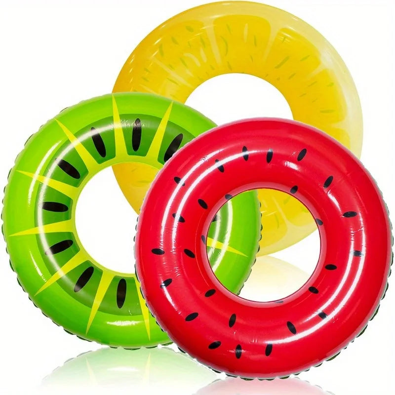 JOYFY 32.5" Inflatable Swim Tube Raft (3 Pack) With Summer Fruits Painting Pool Toys For Swimming Pool Party Decorations