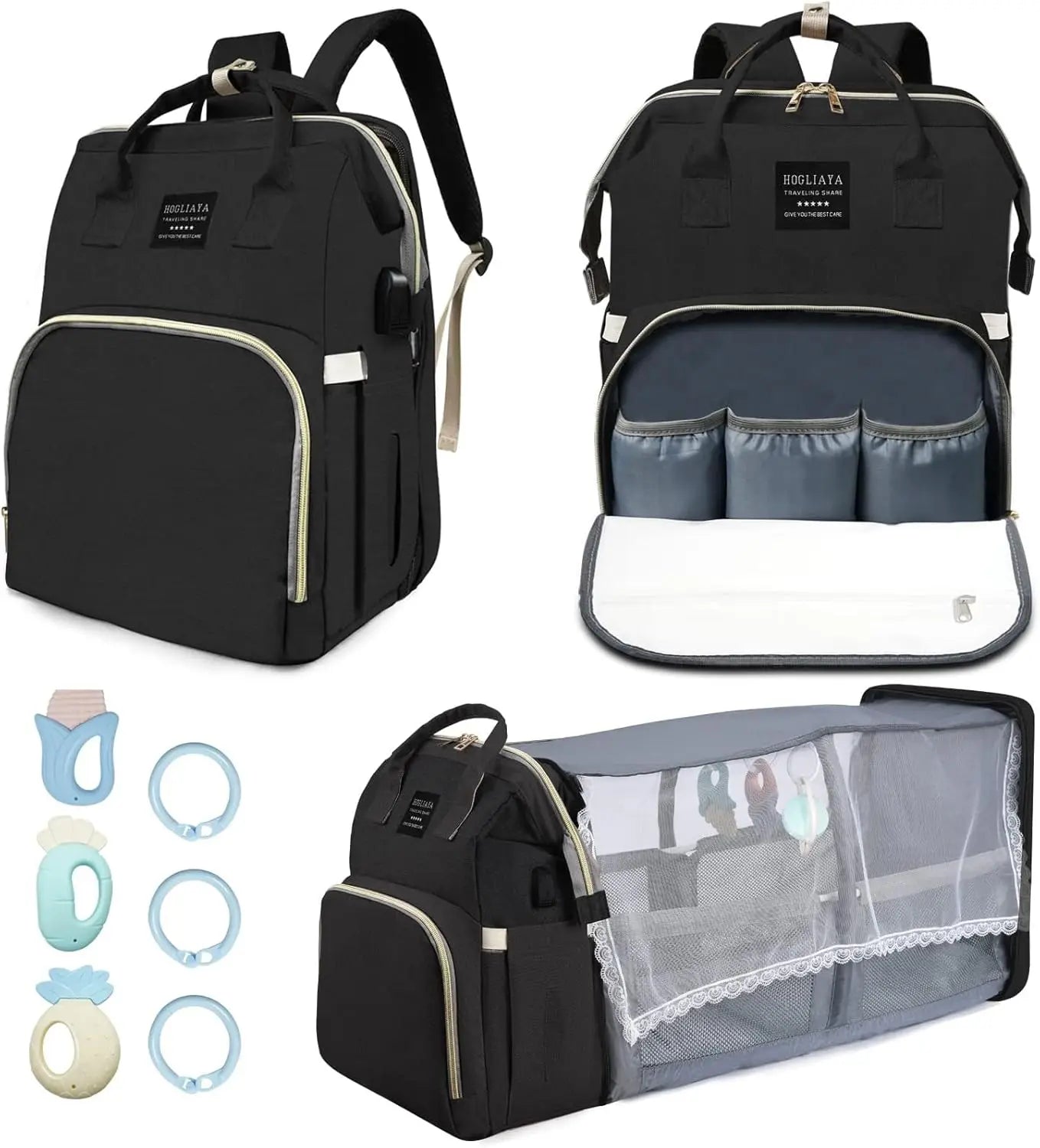 Diaper Bag with Changing Station,large Capacity Baby Diaper Bag Backpack for Mom Dad,3 Insulate Pocket& Breast Pump Diaper Bag