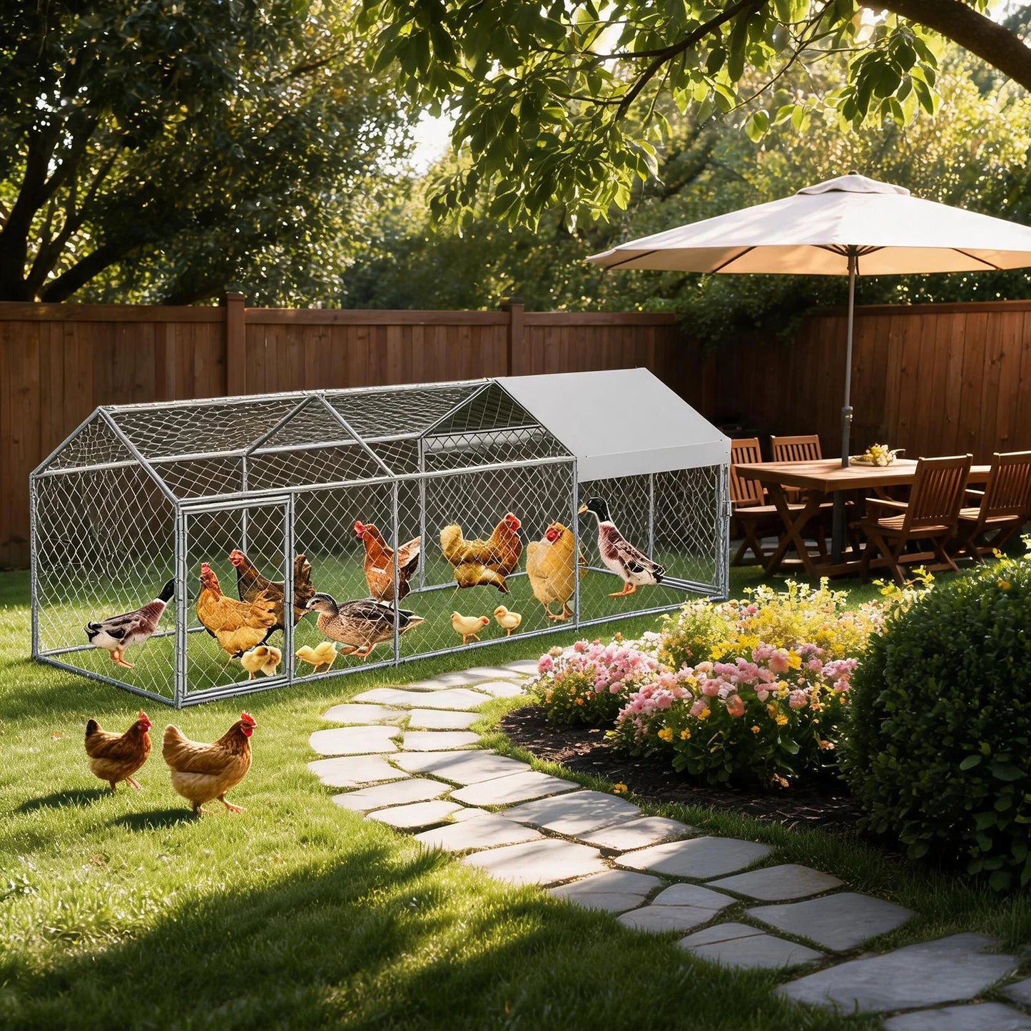 HiMISS Portable Metal Chicken Coop With UV Waterproof Cover