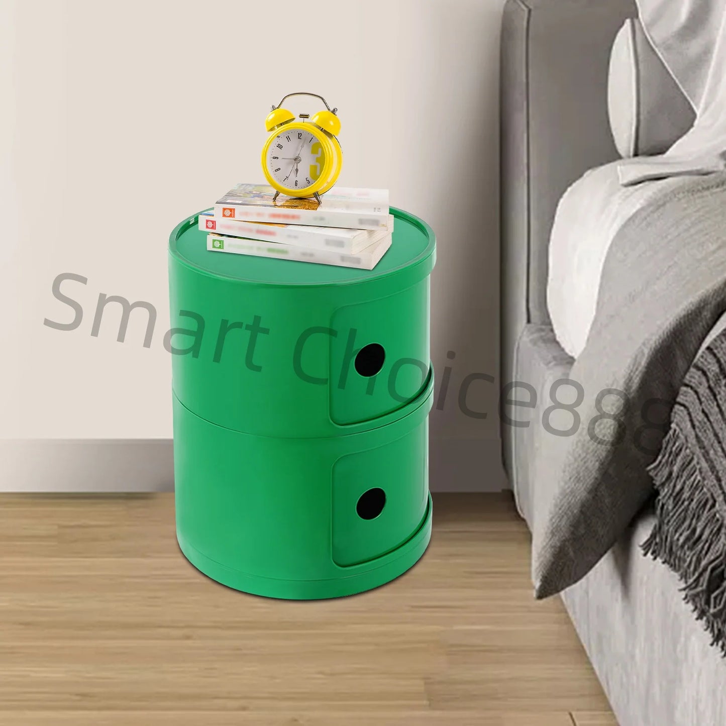 2-Tier Simple Round Nightst Bedside Table Round Large-capacity Storage ABS Green/White for Bathroom Bedroom Office
