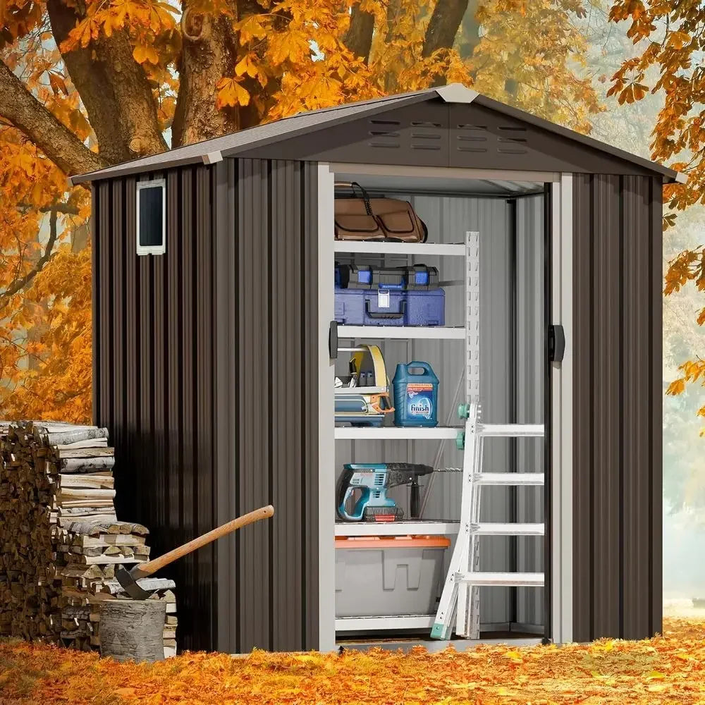 6x4 Outdoor Metal Storage Shed with Lockable Double Doors - Weatherproof and Gray for Garden, Patio, Lawn