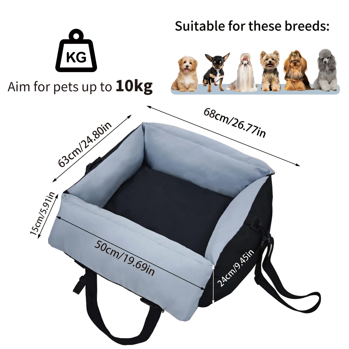 Borwart Portable Dog Car Seat With Safety Belt Removable Cover