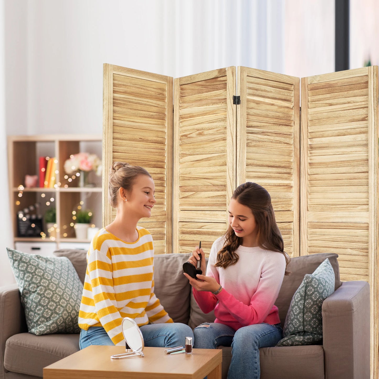 Six Panel Wood Room Divider Freestanding Privacy Screen Home Office
