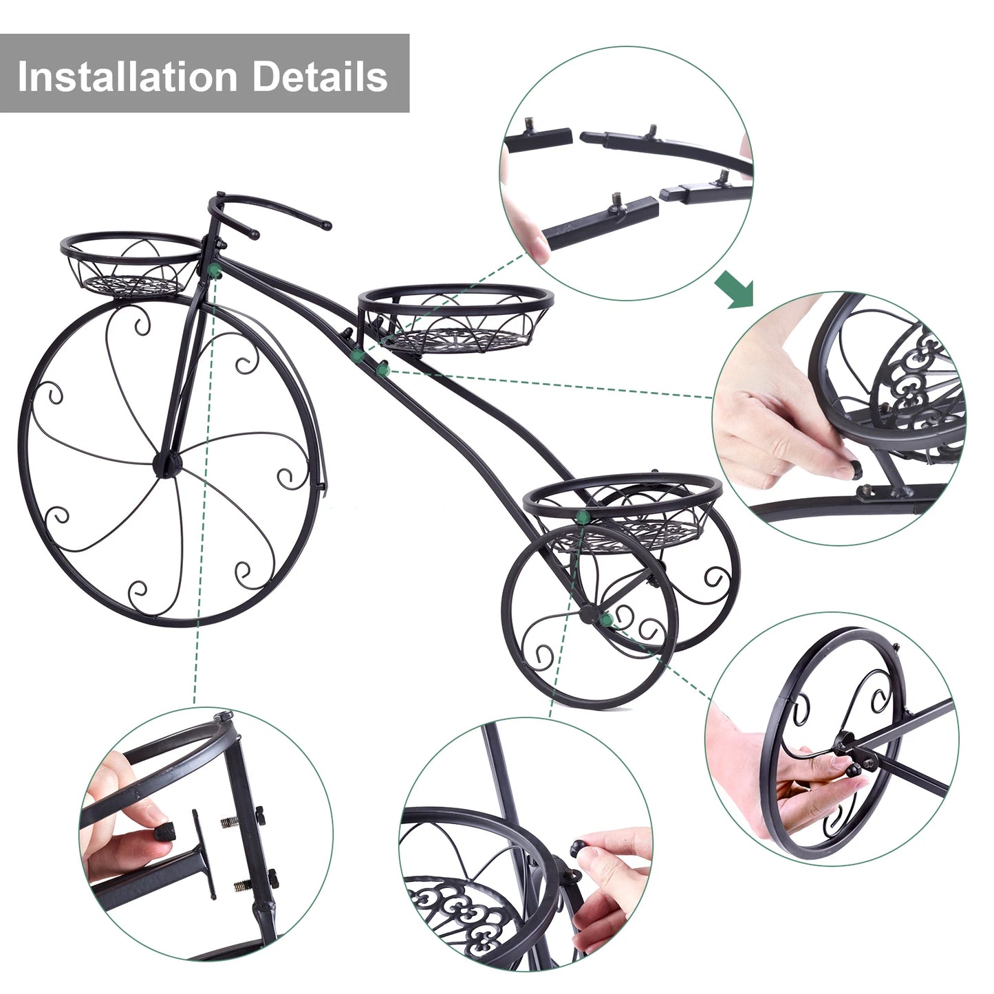 Indoor Outdoor 3 Tiers Iron Garden Flower Stand Bicycle Shape Plant Rack Shelf