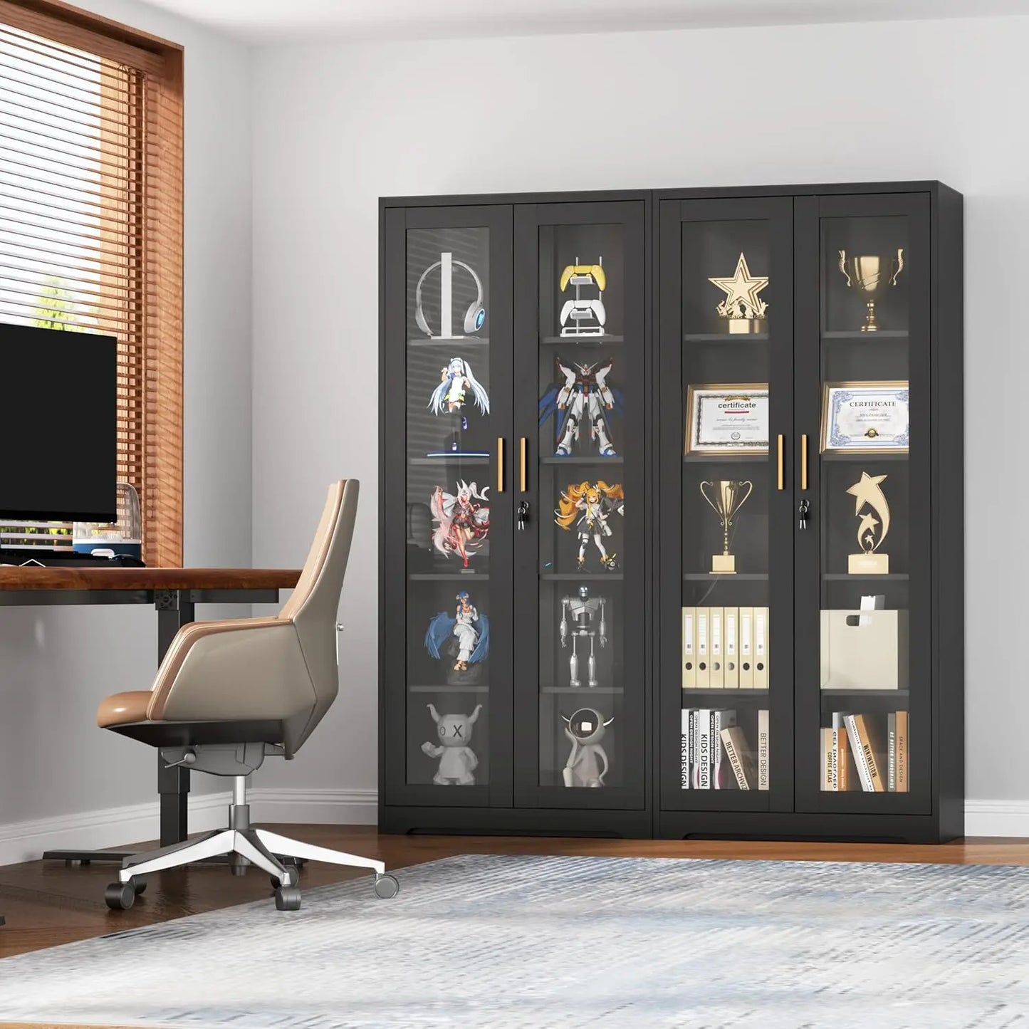 ZHILU Lockable Display Cabinet With Glass Doors And Adjustable Shelves
