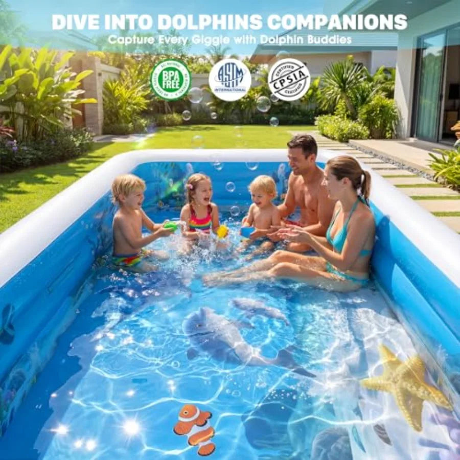 Backyard Inflatable Pool With Solar Powered Lights And Seat