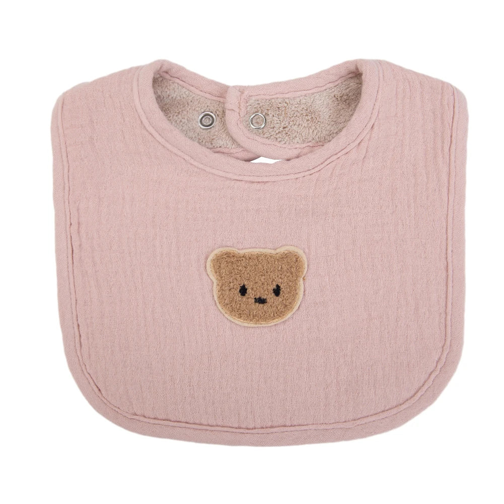 Cute Bear Muslin Baby Bibs With Pockets U-Absorbent Dribble Towel