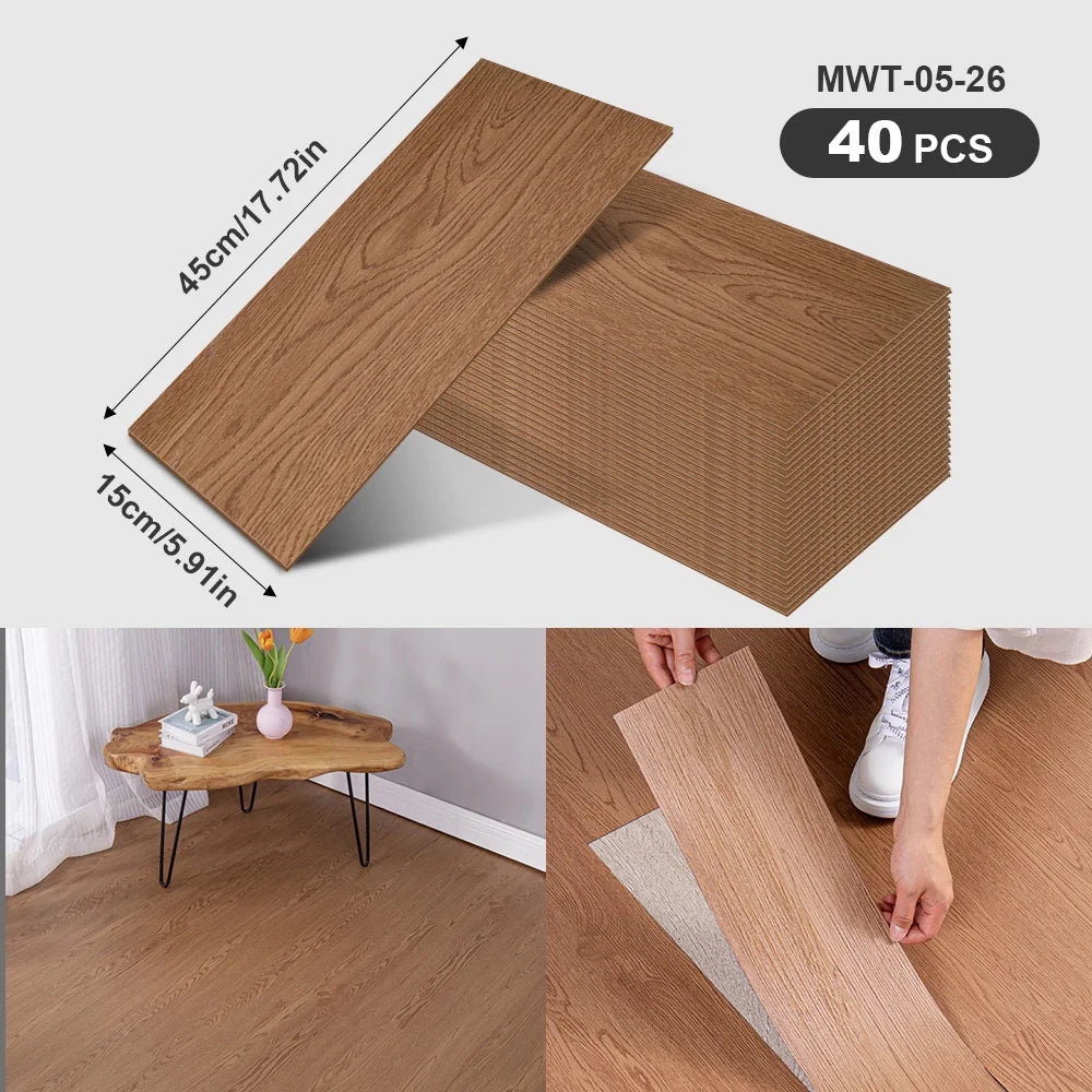 40Pcs SXP Self-Adhesive Wood Grain Strips Peel-and-Stick Wall & Floor Decals For DIY 5.91"x17.72" Easy Application For any room